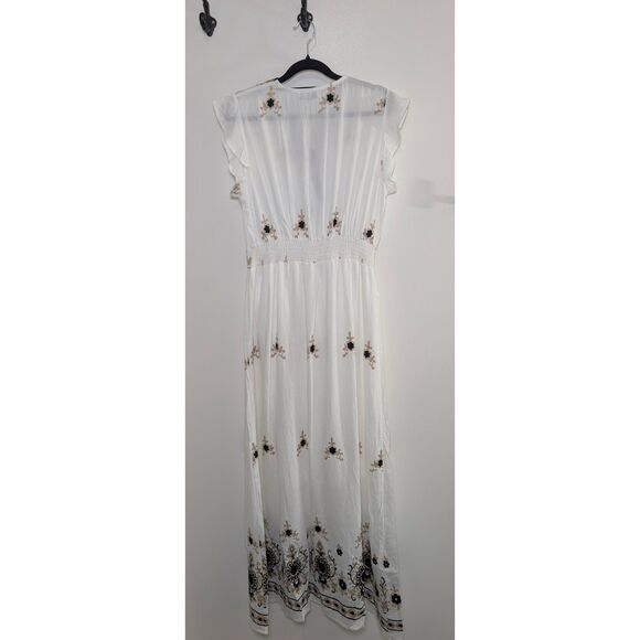 NWT Everlynn White Embroidered Viscose Maxi Dress Boho Resort Medium Folk Art - Picture 7 of 14